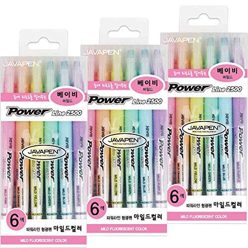 JAVAPEN rainbow pastel Highlighter brush Chisel Tip Pens (Baby colors 6 pens set) - (Pack of 3)