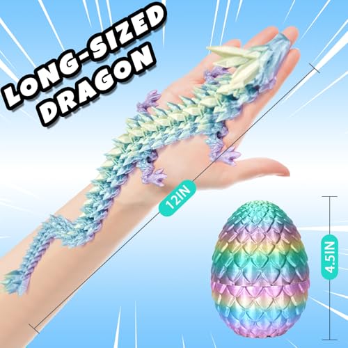12" 3D Printed Dragon, Upgraded Fall Protection Dragon Egg & Reinforced 3D Dragons Joints, Safe Eco-Friendly Fidget Toy, Ideal Easter Gifts for Kids, Easter Eggs (Rainbow Color) - Image 5