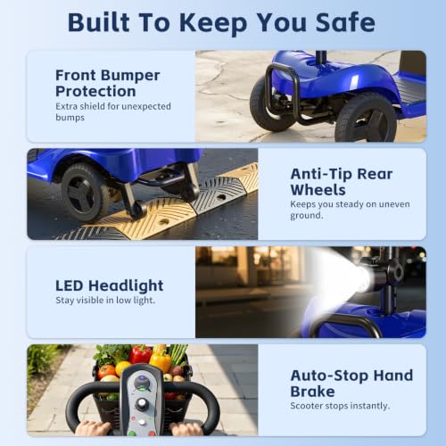 Image of 4 Wheel Mobility Scooter, Electric Scooter with Seat,Lightweight Mobility Scooter with Removable Battery. 6 MPH High Speed 265 lbs Capacity, Foldable Design (Yellow)
