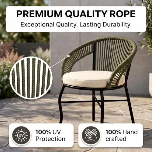 Image of OUTLIVING Init Outdoor Patio Furniture Set | 2 Seater Wicker Chairs with Cushioned Seats & Round Coffee Table | Garden, Balcony, Terrace & Lawn Seating Set - OliveGreen