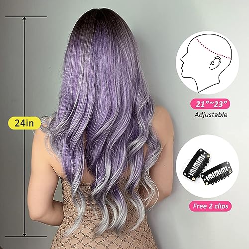 OUFEI Long Ombre Purple Wig With Bangs Natural Wavy Wigs for Women Natural Synthetic Hair Heat Resistant Wigs for Daily Party Cosplay Wear - Image 4