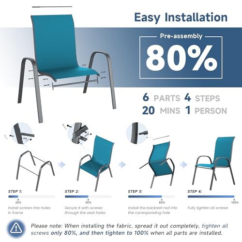 Image of Amopatio Patio Chairs Set of 6, Outdoor Stackable Dining Chairs for All Weather, Breathable Garden Outdoor Furniture for Backyard Deck, Light Blue