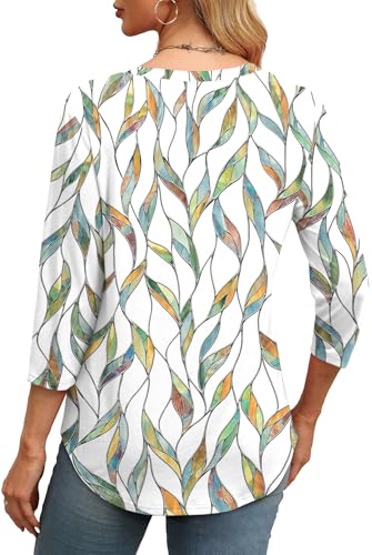 xieerduo 34 length sleeve womens tops round neck casual tunic tops basic pleated shirts loose fit 2025