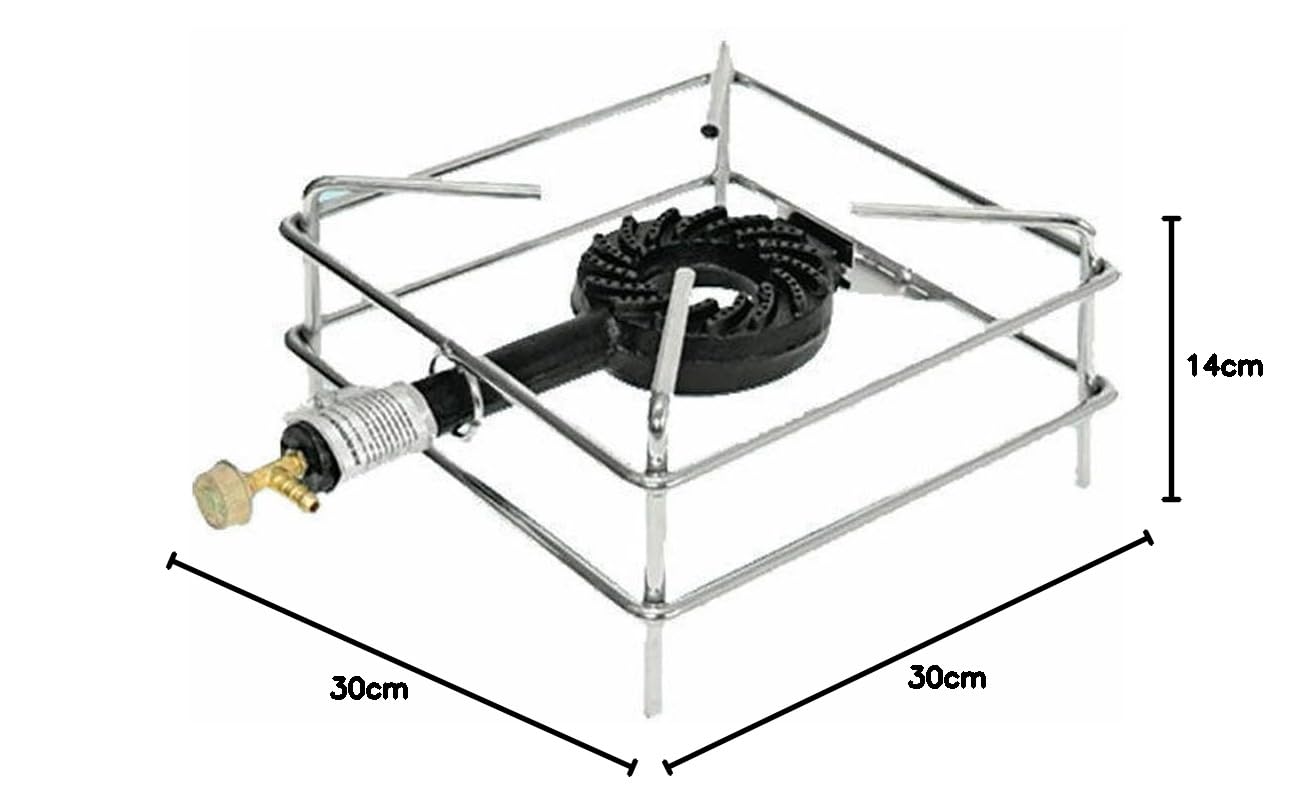 FORNELLONE CROMATO 30x30 FORNELLO A GAS GPL 4PIEDI BRUCIATORE GHISA C/RUBINETTO