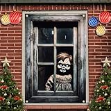 Starlit Patio Scary Halloween Window Cover Creepy Doll Haunted House Decoration Horror Halloween Theme Poster Cling Bloody Background Spooky Window for Party Props Home Decor 47x31 Inch