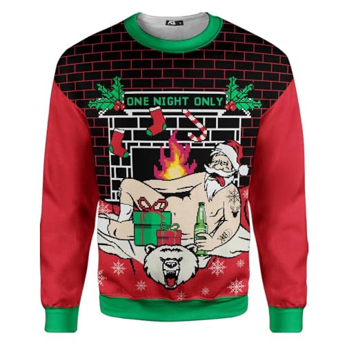 ACEPrints Funny Santa Ugly Christmas Sweatshirt Light Up Ugly Drunked Santa for Men Women Polyester Sweatshirt 16