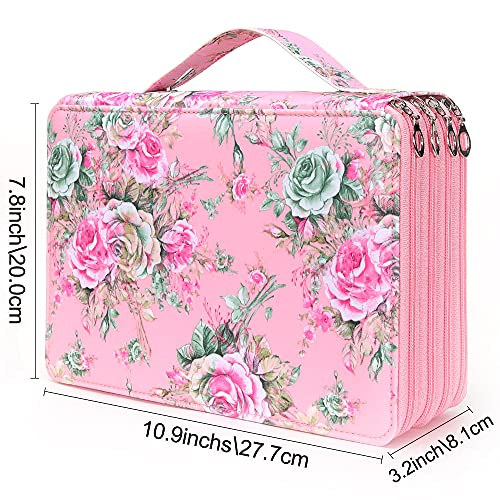 Image of Vomgomfom 200 Slots Pencil Case 4-Layer PU Leather, Handle, Pink Rose