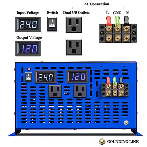 XYZ INVT 6000w Power Inverter Pure Sine Wave Inverter 24v dc to ac 110v 120v Peak 12000w Heavy Duty for Off Grid Solar Power System Home Emergency (6000w24v)