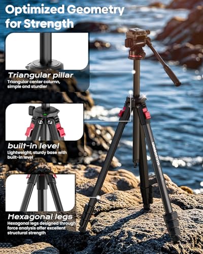Image of CAMBOFOTO 68 inch Heavy Duty Tripod, Video Tripod with Fluid Head