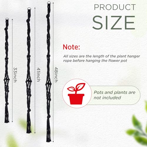 Image of EBOOT 3 Pack 33 41 48 Inch Large Macrame Plant Hanger Rope to Hang Flower Pot Plant Holder for Indoor Outdoor Decorations, 4 Legs (Black)