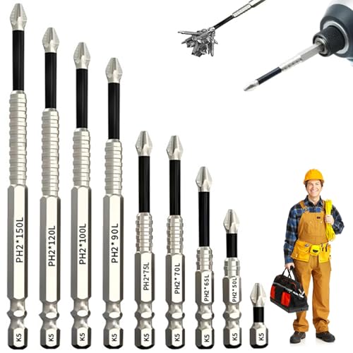 GGesii 9 Pezzi Punte per Cacciavite a Testa Crociforme Magnetiche, Punte per Cacciavite ad alta Magnetizzazione, per Cacciavite ad Alta Magnetizzazione Universale