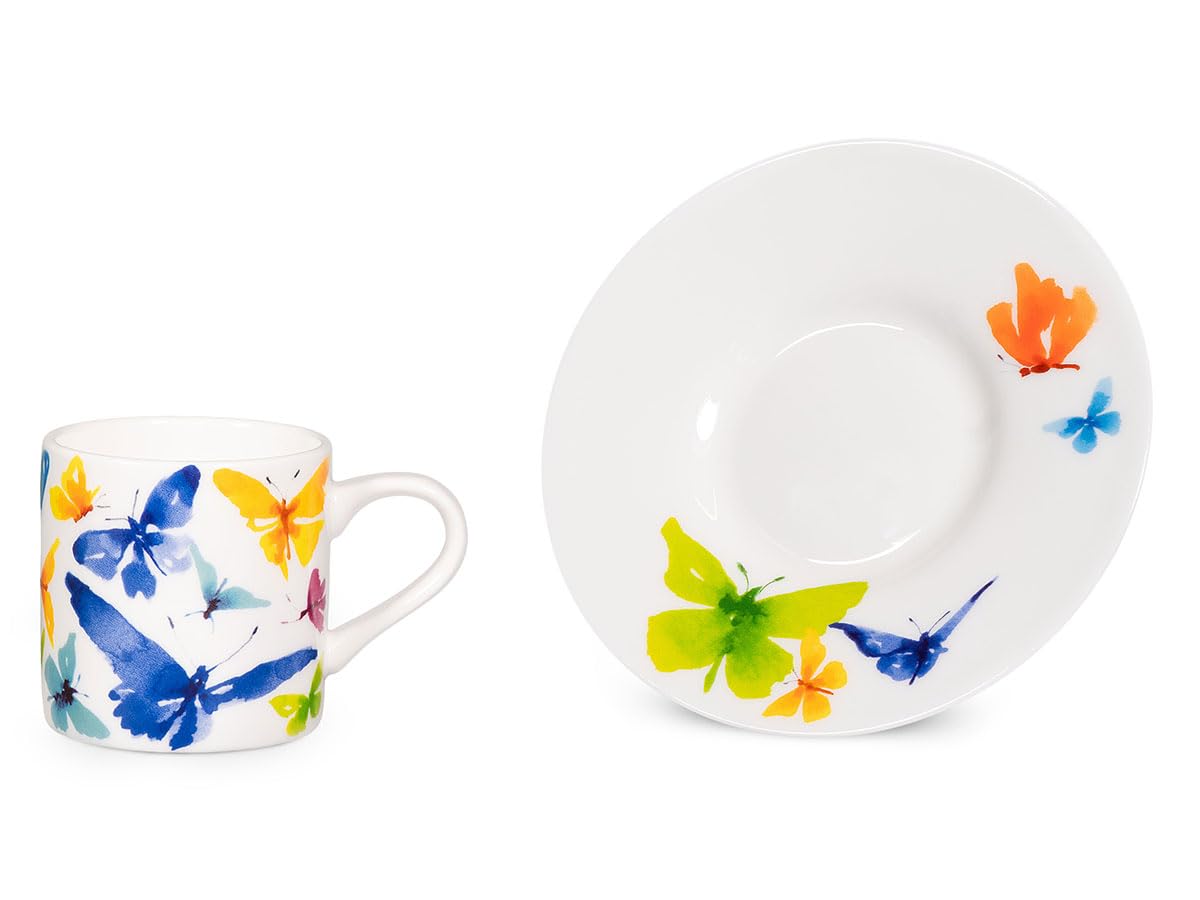 Könitz Espresso Tassen Set Victoria Lowe - Butterfly. 4 Kaffeetassen 65ml aus Fine Bone China Porzellan. Espressotassen modern, bunt