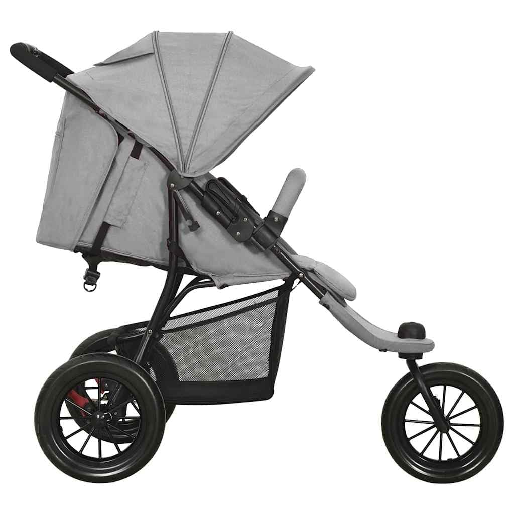 Poussette 3 Roues, Poussette Tout-terrain Campagne de Jogging Pliable pour bébé Gris clair Acier