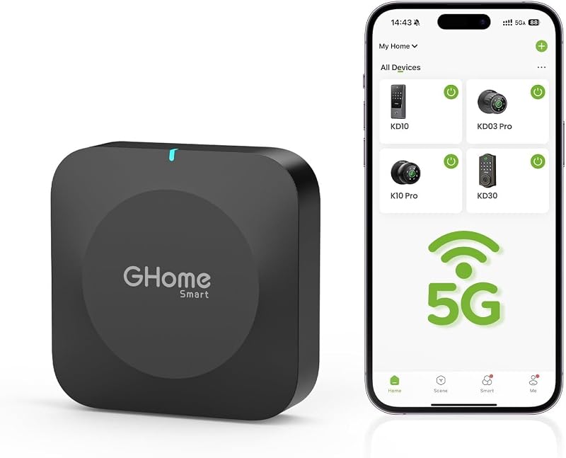 GHome Smart G2B WiFi Gateway for Bluetooth Smart Locks, Compatible with GHome & Tuya App, WiFi Bridge & Hub for Remote Access, Remote Unlock, Alexa & Google Home, 2.4GHz & 5GHz WiFi, Easy to Set