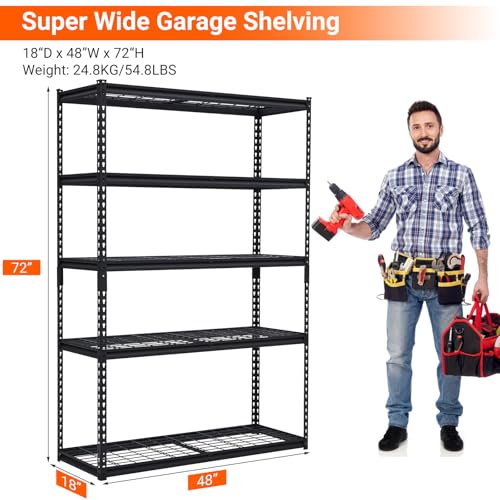GarveeHome Heavy Duty Storage Shelves - 48x18in, 2500lbs Load Bearing, Durable Storage Shelves, Adjustable Height Garage Storage Shelving, Metal Storage Utility Rack Shelf Unit, Easy Assemble