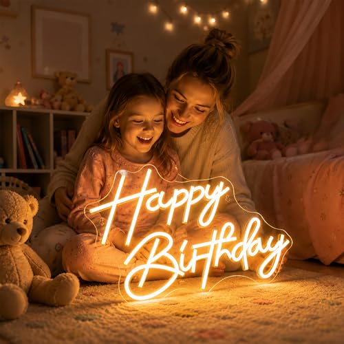 Image of Warm White Neon Sign Led Neon Lights Signs for Wall Decor USB Powered Led Signs for Room Decoration-Happy Birthady