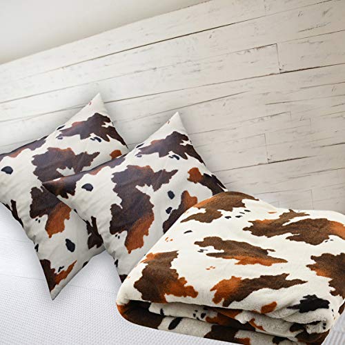 Shop Lc Cow Print Blanket With 2 Cushion Covers - Flannel Fleece Brown Cow Blanket Queen Size (79"X 59") - Soft Lightweight Fuzzy Cow Print Blankets And Throws For All Seasons (Pillow Size - #TOP6
