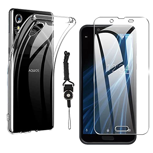 【AQUOS Sense2/Android One S5 用の ガラスフィルム + AQUOS Sense2 ケース クリア】 日本製素材旭硝子製 Sense2 SHV43 SH-01L SH-M08 強化ガラス 高硬度9H ガラスフィルム 指紋防止 液晶保護フィルム + ケース クリア 全透明 カバー TPU 耐衝撃 柔らかい すり傷防 AQUOS Sense2