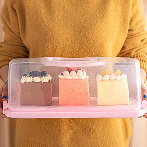 Zoaju Portable Plastic Rectangular Loaf Bread Box With Transparent Lid, Bread Keeper For Carrying And Storing Loaf Cakes,Banana Bread,Pumpkin Bread,Quick Breads (Pink, 1 Pack) #TOP5