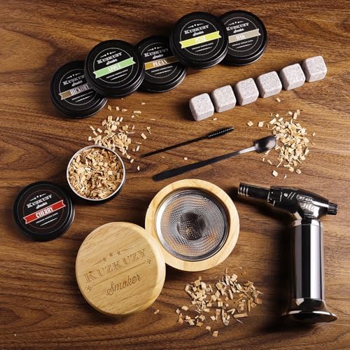 Cocktail Smoker Kit with Torch – 6 Flavors Wood Chips – Bourbon, Whiskey Smoker Infuser Kit, Old Fashioned Drink Smoker Kit, Birthday Bourbon Whiskey Gifts for Men, Dad, Husband (Without Butane) - Thumbnail 2