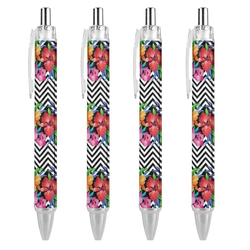 Stylos bille noirs encre gel 0.5 mm rétractables au motif floral chic pour bureau et école