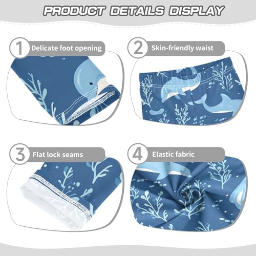 Cute Dolphins Girls' Leggings Toddler Doodles Sea Plants Blue Kids Yoga Pants Dance Active Tights 4T3