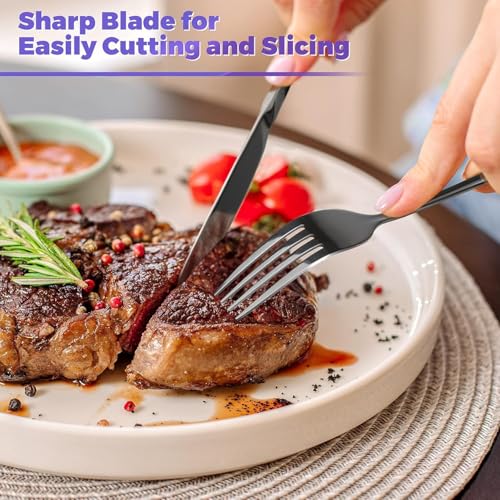 Image of Mirror Polished Black 20 Pcs Stainless Steel Cutlery Set for Dining Table, Dishwasher Safe Glossy Flatware (5 Spoon Set + 5 Forks Set + 5 Butter Knife + 5 Dessert Spoon)