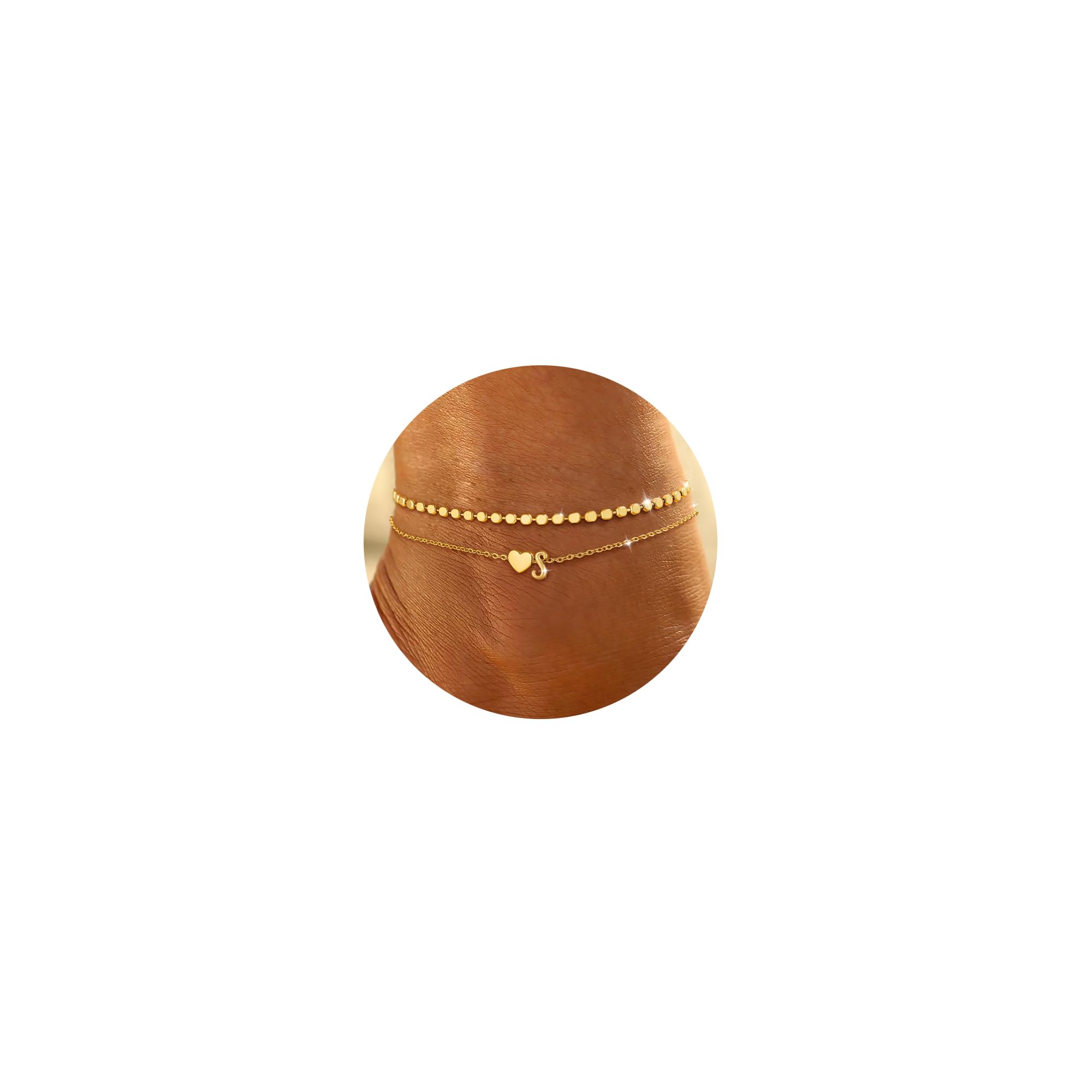 Honsny Gold Initial Ankle Bracelets for Women Heart Anklets Non Tarnish
