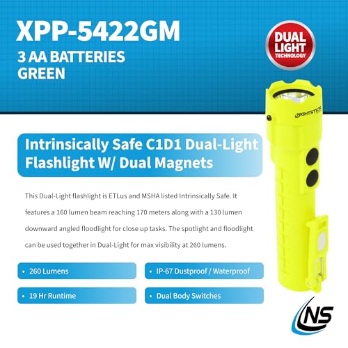 Image of Nightstick XPP-5422GM Intrinsically Safe Dual-Light Flashlight w /Magnets-3 AA (not Included) -Green-UL913, Multicolor