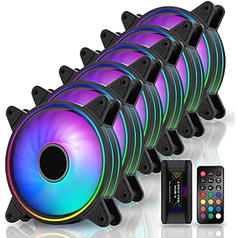 EZDIY-FAB Moonlight RGB Gehäuselüfter 120mm mit Lüfter Hub X und Fernbedienung, Motherboard Aura Sync, Geschwindigkeitsregelung, ARGB Computer lüfter für PC Gehäuse -6 Pack Cover