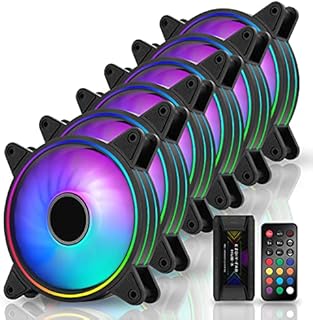EZDIY-FAB Moonlight 120mm RGB Case Fan with Fan Hub X and Remote,Motherboard Aura SYNC,Speed Control,ARGB Fan for PC Case-6 Pack