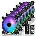 EZDIY-FAB Moonlight wentylator obudowy RGB 120 mm z wentylatorem Hub X i pilotem zdalnego sterowania, płyta główna Aura Sync, regulacja prędkości, wentylator komputerowy ARGB do obudowy PC – 6 sztuk