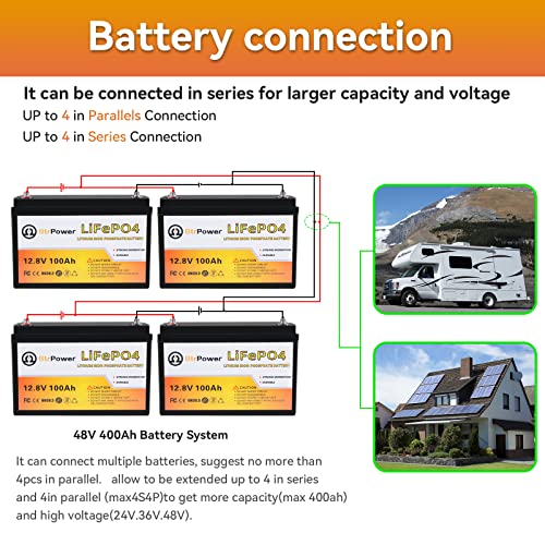 Image of 2 Pack 12V 100Ah Li FePO4 Deep Cycle B attery,Built-in 100A BMS | Support 4S4P,5000-7000 Cycles,Perfect for RV Solar Marine Overland Off-Grid Application