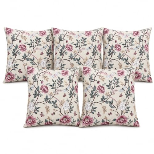 Image of Clasiko Cotton Cushion Covers 16x16 Inches Pack of 5 | Mauve Vine