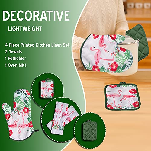 Lobyn Value Packs 4 Pack Kitchen Linens Lightweight Decorative Kitchen Towel Oven Mitt & Potholder (Flamingo) #TOP1