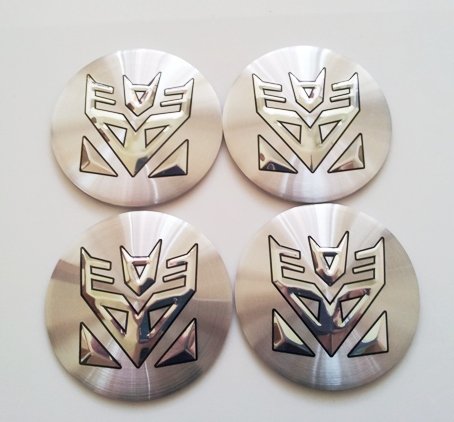 Decepticon Transformers Silver 3D Wheel Center Decal Emblems (4 pcs)