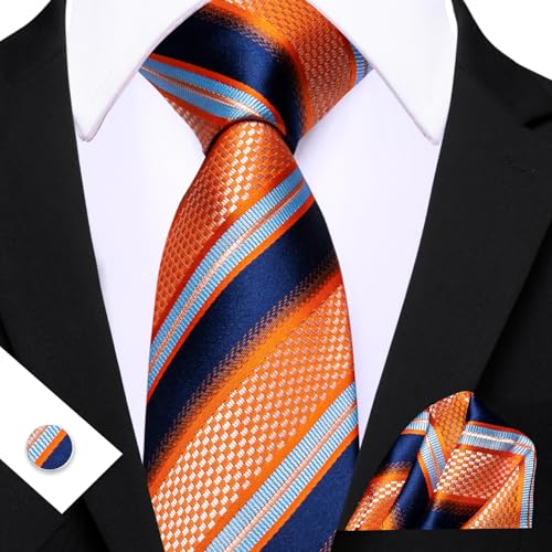 Image of Barry.Wang Mens Tie Set Plaid Check Neckties Formal Business Wedding Luxury Pocket Square Cufflinks