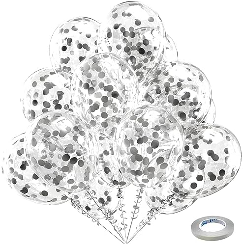 Bezente Silver Confetti Latex Party Balloons - 60 Pack 12 inch Helium Silver Confetti Balloons for Wedding Graduation Baby Shower Birthday Party Decorations
