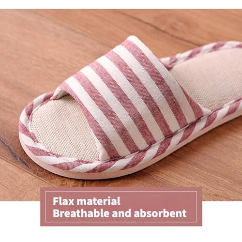 Linen Slippers, Striped Sandals for Women Men, Slide Sandal with Cute Print, Non-slip Slippers (Yellow,8.5)3