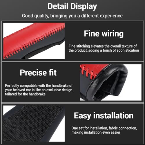 Image of STHIRA Universal Car Handbrake Cover Leather Hand Sewn Brake Lever Protective Elastic Fit for Most Vehicles