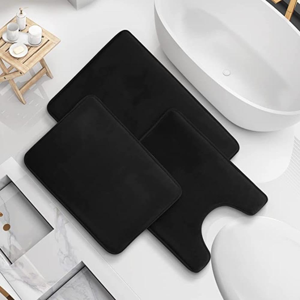 IsolaY Samt-Badeset, superweich, bequem, Badematten, Teppich, Teppich-Set für Badezimmer, saugfähiger waschbarer Teppich, WC-Bodenmatte, Burgunderrot