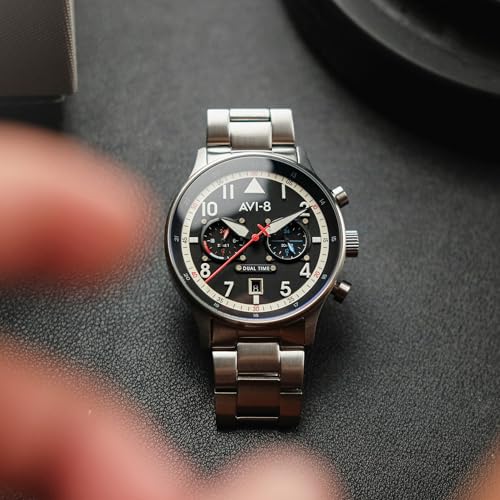 Image of AVI-8 Men's 43.5mm Hawker Hurricane Carey Dual Time Watch with Leather Strap AV-4088