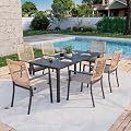 Kingdura 7 Piece Patio Dining Sets, Outdoor Furniture Set of 6 Ratten Wicker Chairs with Cushions and Dining Table with Umbrella Hole, All-Weather Outdoor Furniture Conversation Set for Backyard