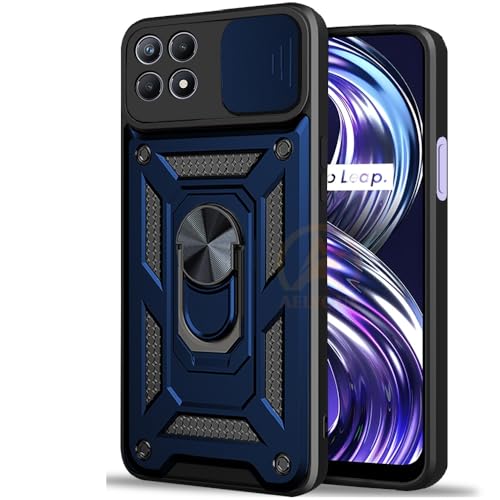 Image of Armor Bumper Back Cover Case for Realme 8i / Narzo 50 4G Rotating Camera Cover, Ring Holder & Kickstand | Heavy Duty & 360 Degree Protection Realme 8i / Narzo 50 4G Back Cover (Blue)