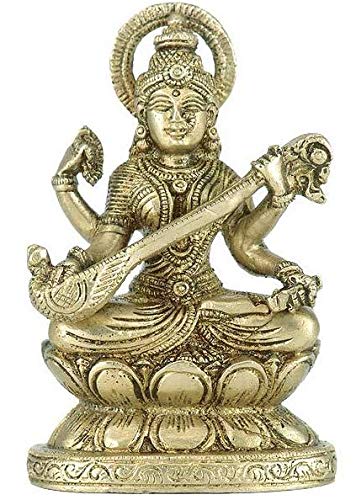 Indian Collectible Astadhatu Made Maa Idol Sentado en Hans/Saraswati MATA Brass Idol/Devi Siddhi Idol para Puja (4)