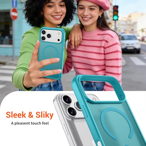 Image of SUPFINE Magnetic for iPhone 17 Pro Max Case Translucent Matte Phone Cover | (Built-in Invisible Kickstand)(Compatible with MagSafe)(Military Grade Drop Protection) Lake Blue