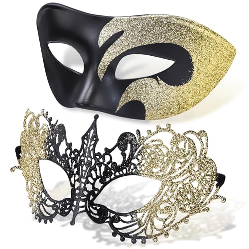 SIQUK 2 Peças máscara veneziana casais máscara facial meia máscara para máscara de halloween carnaval