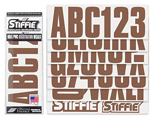 Image of Stiffie UNILINE 3 inch Alpha-Numeric Registration Identification Numbers Stickers Decals for Boats & Personal Watercraft (Brown)