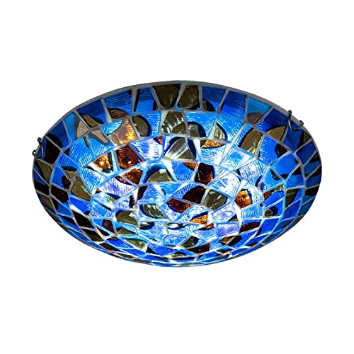 Plafonnier Tiffany bleu de 40cm pour remplacer un lustre classique par un style rétro