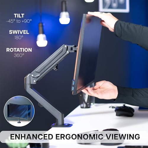 Image of VIVO Heavy Duty Single Monitor Tension Arm for up to 27 inch Screens, Holds 14.3 lbs, Premium Desk Mount Stand, Black, STAND-V101O